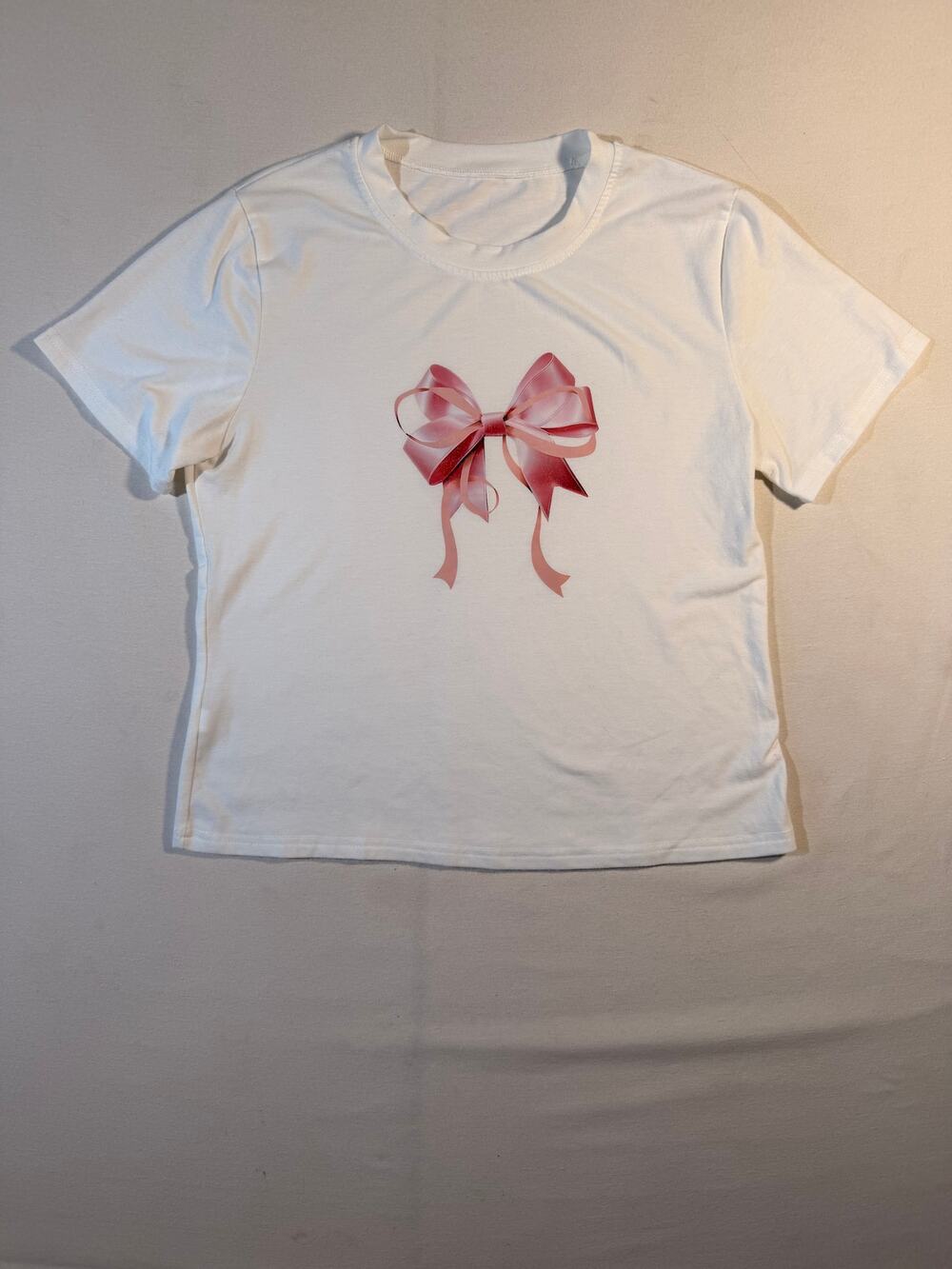Pink Bow Graphic Tee White Short Sleeve T-Shirt Women's 2XL